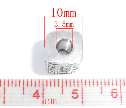 Antique Silver Acrylic CCB Square Spacer Beads 10x9mm, 70pcs - looks like metal