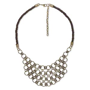 Necklace Antique Brass, round links use to add beads and charms, 1pc