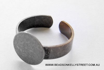 Ring Cuff Shank, Antique Bronze plated with 12mm plate for glueing, 10pcs