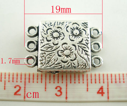 Antique Silver Magnetic Clasps, 3 Holes Flower, 18.8x12.7mm, 10 sets