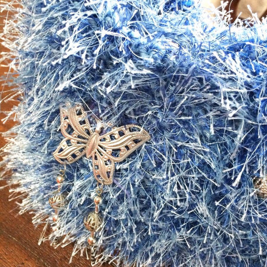 Handbag, Knitted, Retro 50's Style, Bright Blue Fluffy, Brand New, Handmade