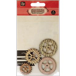 Wooden Embellishments, Gears 4pcs  - Steampunk