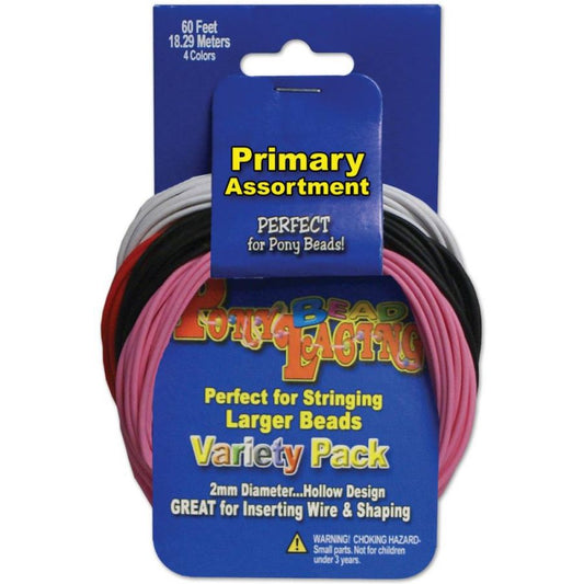 Pony Bead Lacing Primary colour, 2mm 18 metres