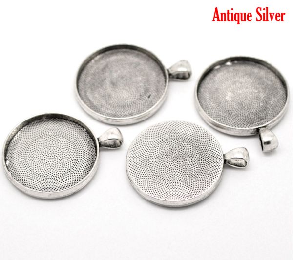 Antique Silver Frame Settings 48x31mm (fit 28x18mm), oval 5pcs,