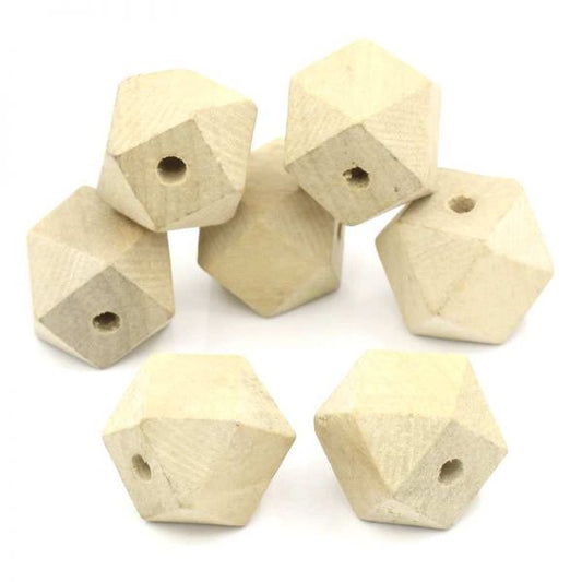 Wooden Beads Polygon, 13x10mm, 80 pieces, Raw (2.9mm hole)