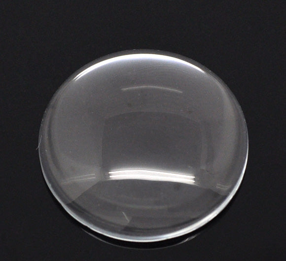 Cabochon, glass, clear, 25mm round dome. 10pcs