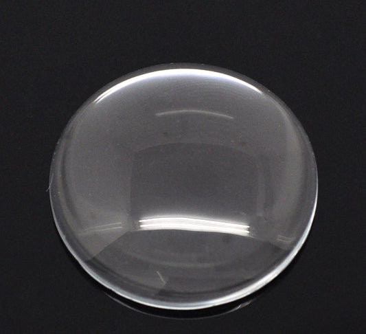 Cabochon, glass, clear, 25mm round dome. 10pcs