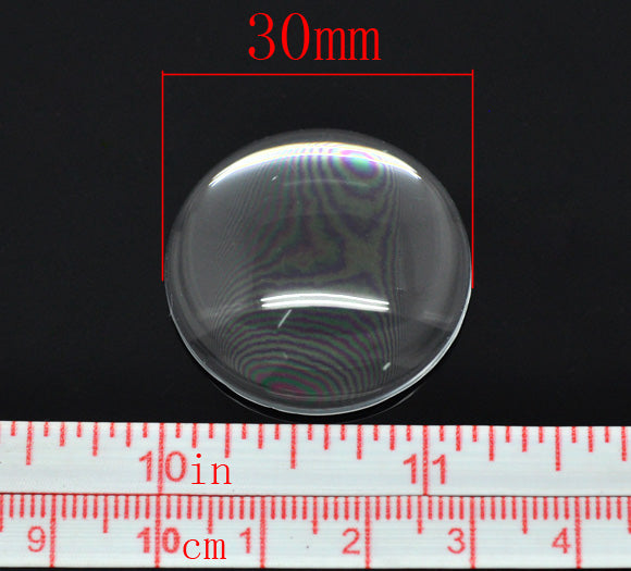 Cabochon, glass, clear, 25mm round dome. 10pcs