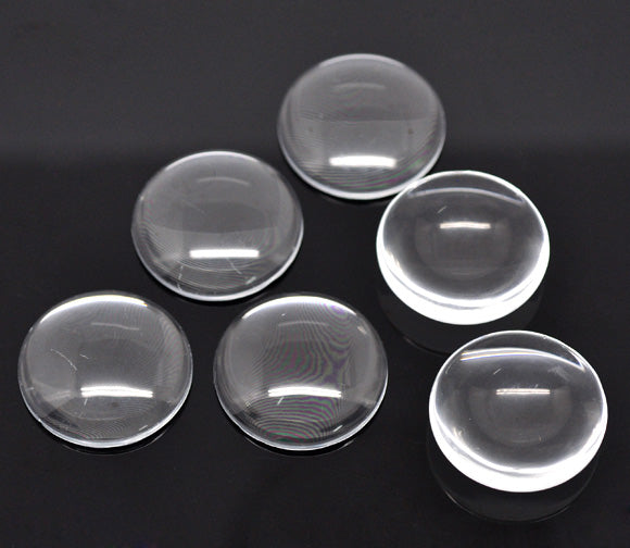 Cabochon, glass, clear, 25mm round dome. 10pcs