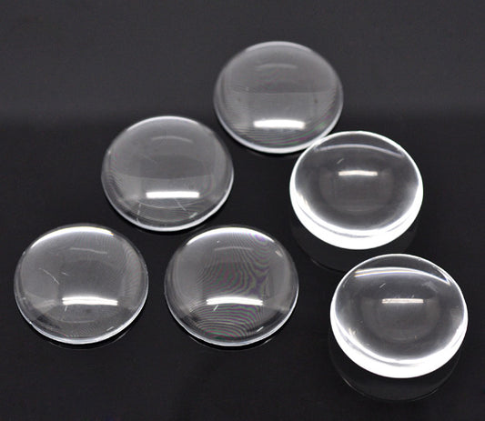 Cabochon, glass, clear, 25mm round dome. 10pcs
