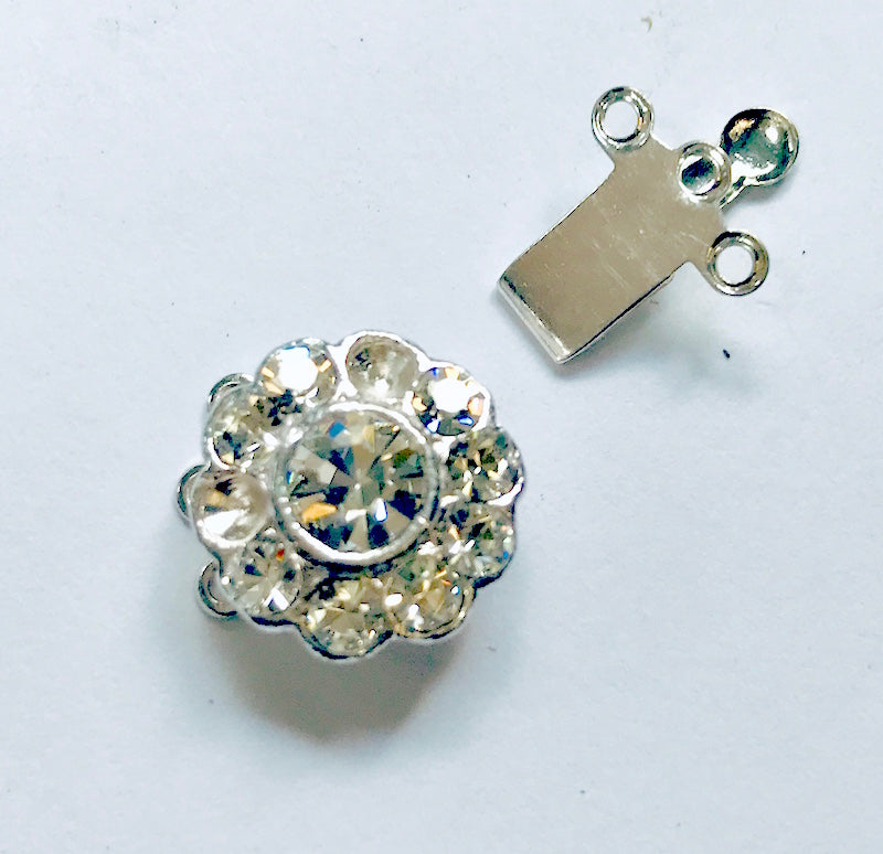 Sliver Plate Slide Clasp, 3 Row with Rhinestones, 20mm, 1 pc