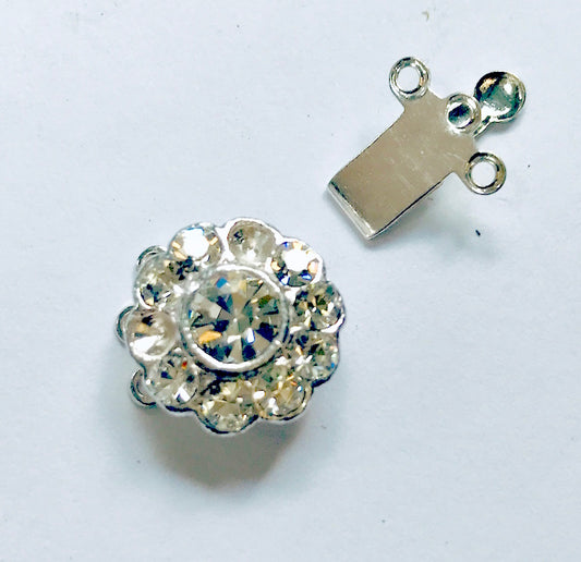 Sliver Plate Slide Clasp, 3 Row with Rhinestones, 20mm, 1 pc