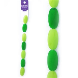 Glass Beads, Oval Twist, 29mm Green 7pcs