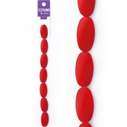 Glass Beads, Oval Twist, 29mm Red 7pcs