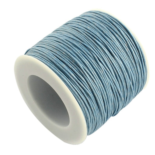 Waxed Cotton Cord, Light Blue, 1mm, 100 yards