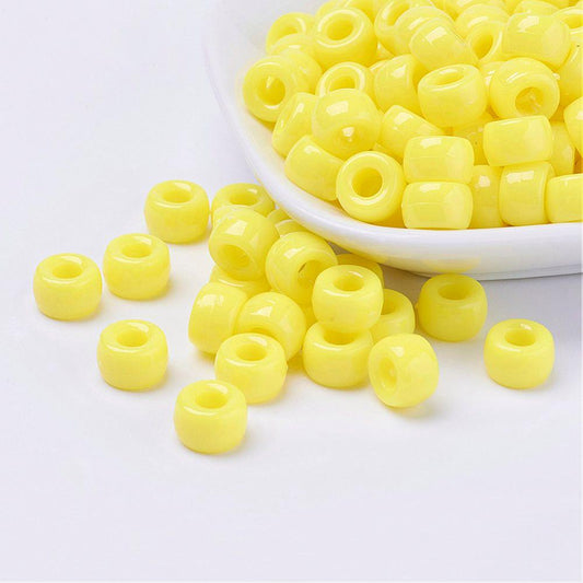 Pony Beads Yellow - opaque, 9x6mm, approx 900pcs, 250grams
