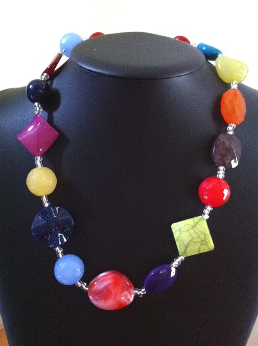 Multi Coloured Beaded Handmade Necklace, 54cm