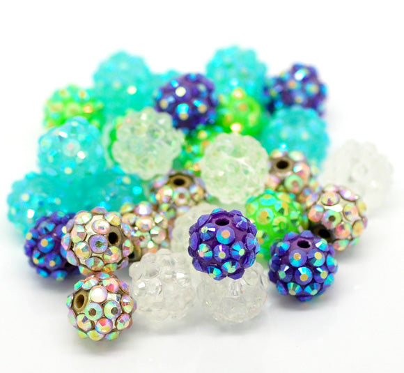 Acrylic Rhinestone Gunmetal Beads, 12mm, 20pcs for making Shamballa Style bracelets