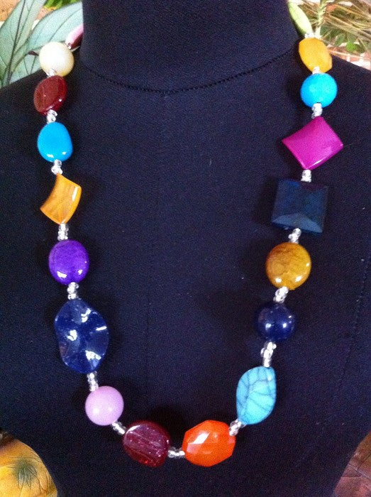 Handmade Beaded Necklace Multi Coloured, 68cm