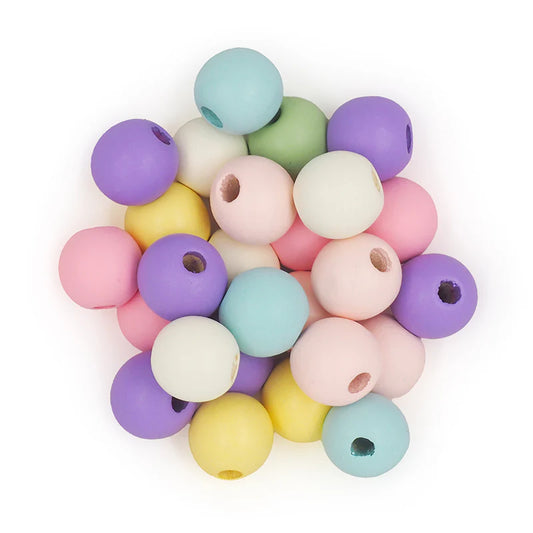 Wooden Beads Round, 16mm, Mixed Pastel, 250 grams Bulk