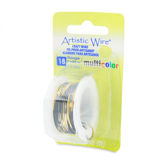 Artistic Wire 18 Gauge Multi Colour - Silver, Gold, Black, 2 yards