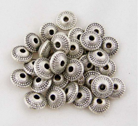 Antique Silver Flying Saucer Spacer Beads 8mm, 70pcs