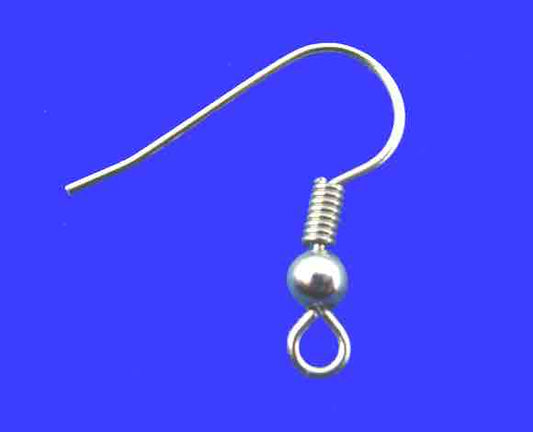 Antique Silver Ear Hooks, Plain with Spring and ball, 100pairs