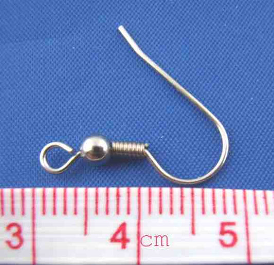 Antique Silver Ear Hooks, Plain with Spring and ball, 100pairs