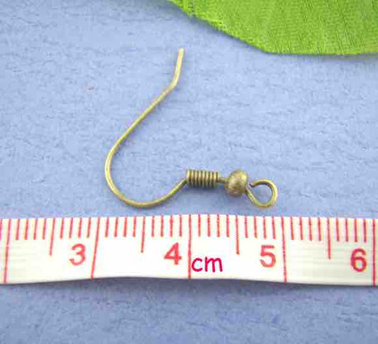 Antique Bronze Ear Hooks, Plain with Spring and ball, 100pairs