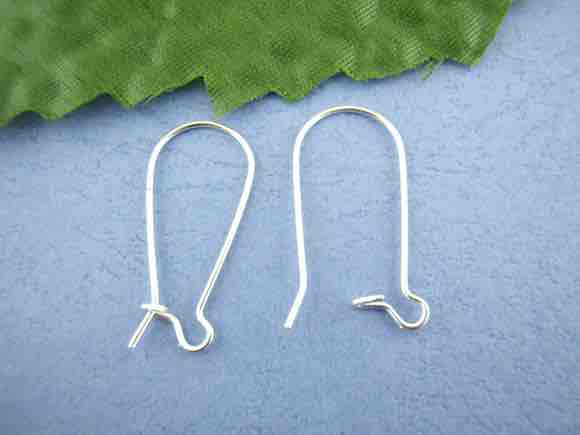 Silver Plated Kidney Ear Wires, 11 x 24mm, 125 pairs