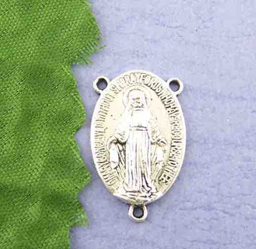 Antique Silver Plate, Rosary Connector, "Blessed Mother Mary", 20pcs