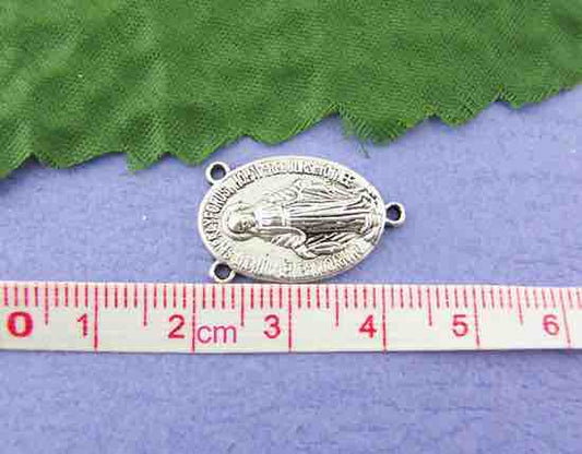 Antique Silver Plate, Rosary Connector, "Blessed Mother Mary", 20pcs