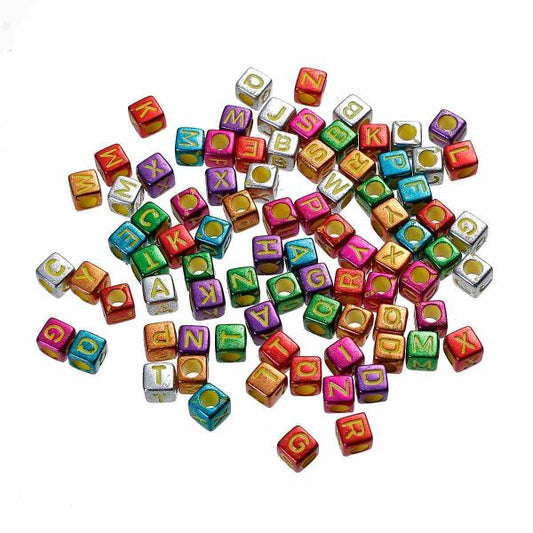 Acrylic Mixed Alphabet/Letter "A-Z" Cube Beads, 6 x 6mm, 500 pcs