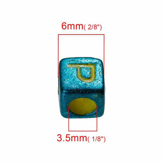 Acrylic Mixed Alphabet/Letter "A-Z" Cube Beads, 6 x 6mm, 500 pcs