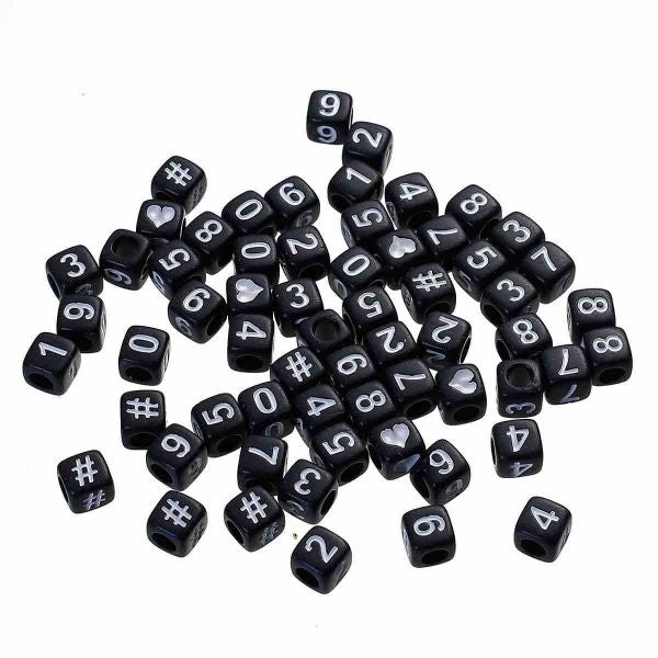 Acrylic Spacer Beads Square, Numbers, 6mm Random Mix, 300pcs - Style 1