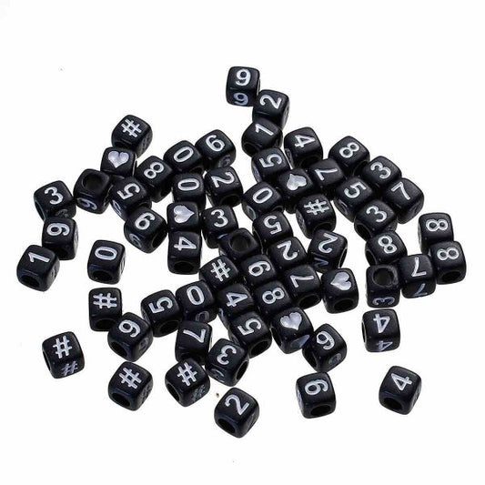 Acrylic Spacer Beads Square, Numbers, 6mm Random Mix, 300pcs - Style 1