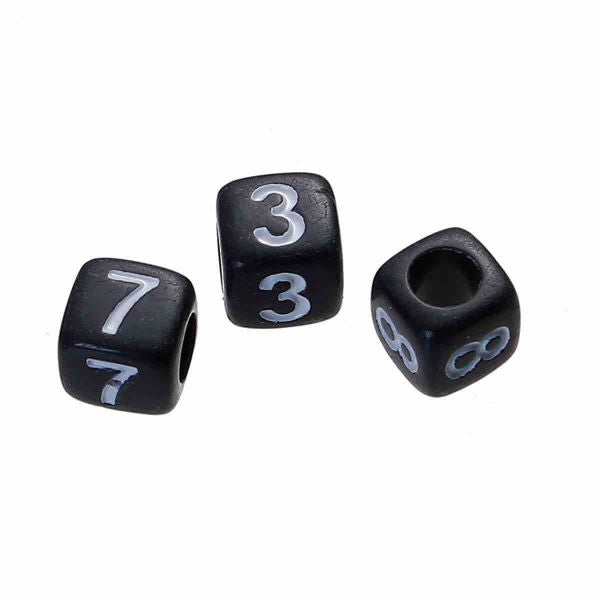 Acrylic Spacer Beads Square, Numbers, 6mm Random Mix, 300pcs - Style 1