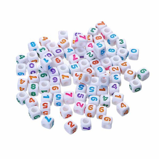 Acrylic Spacer Beads Square, Numbers, 7mm Random Mix, 200pcs - Style 2
