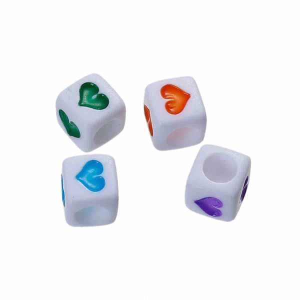 Acrylic Spacer Beads Heart, White, 6mm Random Mix, 300pcs