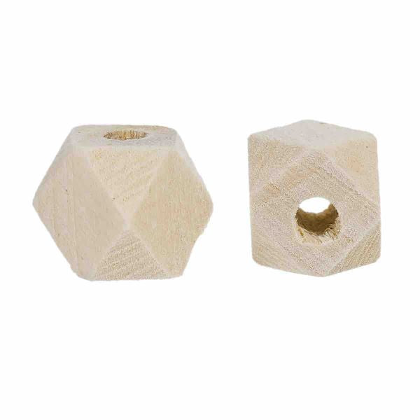 Wooden Beads Cube Faceted, Natural Hinoki Wood, 16 x 16mm, 20pcs