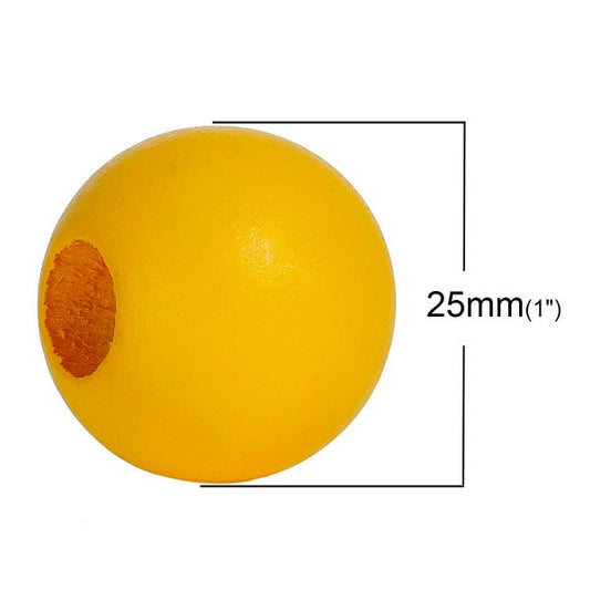 Wooden Beads Round, 25mm, Yellow, 20pcs, Hinoki Wood
