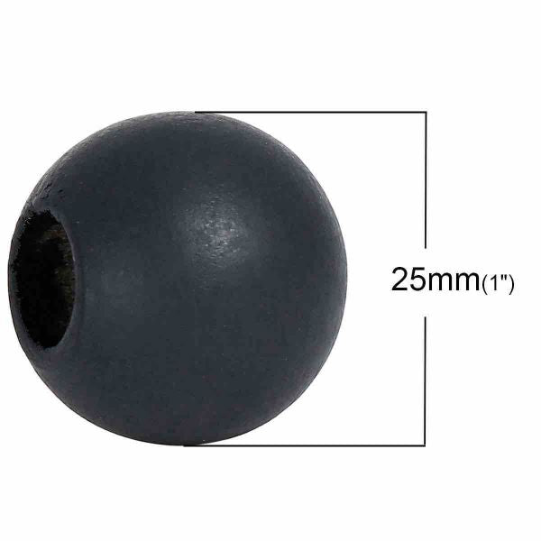 Wooden Beads Round, 25mm, Dark Gray, 20pcs, Hinoki Wood