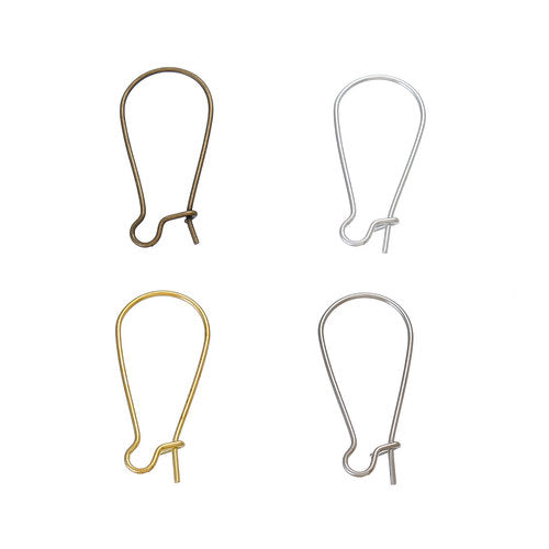 Kidney Ear Wires, 11 x 24mm, 100 pairs Mixed Plated