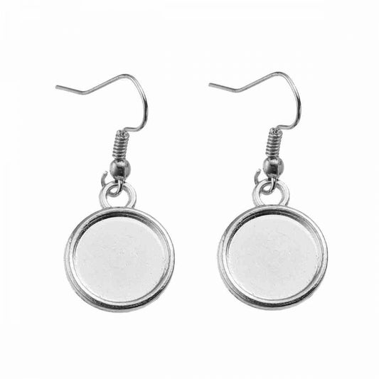 Silver Plated Earring Hook Cabochon setting (fits 12mm dia)10 pairs - FAULTY