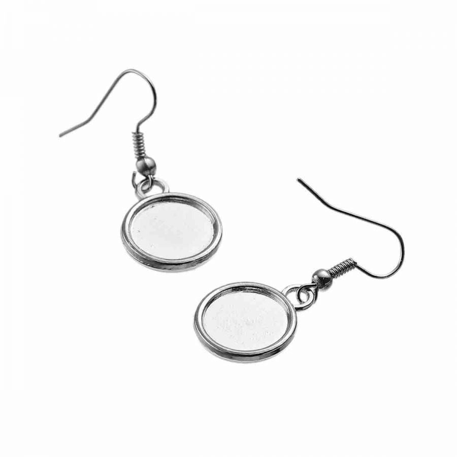 Silver Plated Earring Hook Cabochon setting (fits 12mm dia)10 pairs - FAULTY