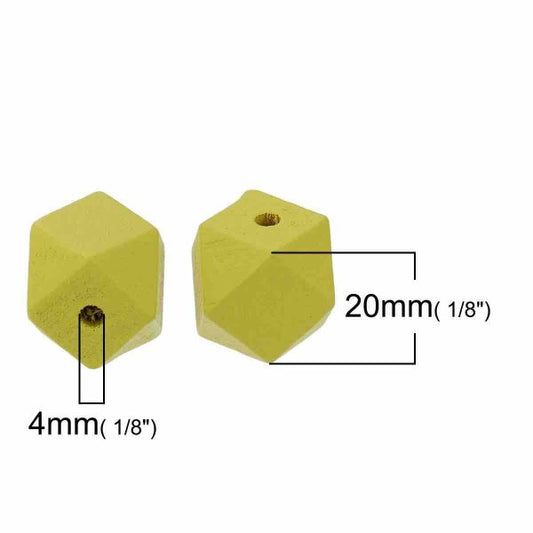 Wooden Beads Polygon, 20x20mm, 20 pieces, Dark Yellow (3.7-4.2mm hole) - Hinoki Wood
