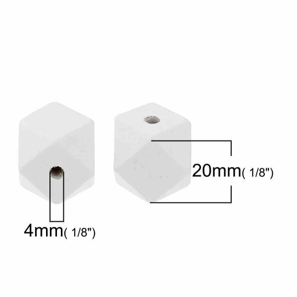 Wooden Beads Polygon, 20x20mm, 20 pieces, White (3.7-4.2mm hole) - Hinoki Wood