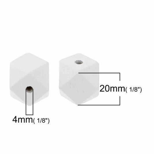 Wooden Beads Polygon, 20x20mm, 20 pieces, White (3.7-4.2mm hole) - Hinoki Wood