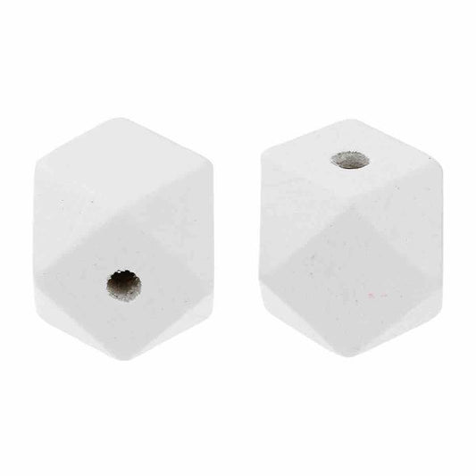 Wooden Beads Polygon, 20x20mm, 20 pieces, White (3.7-4.2mm hole) - Hinoki Wood