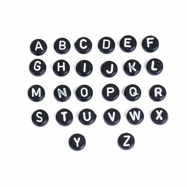 Acrylic Spacer Beads Alphabet, Black, 7mm Mix, 260pcs